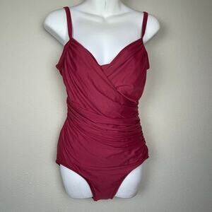 Jantzen Classics Surplice One-Piece Swimsuit Sz 14 Ruched Flattering‎